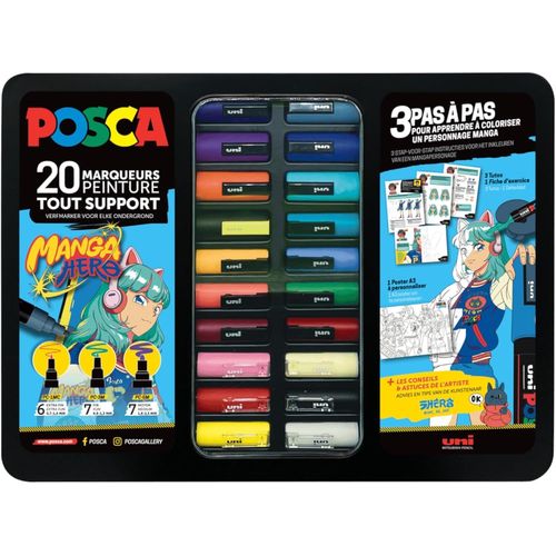 Mallette Manga Hero - Set De 20 Marqueurs Acryliques Multi-Support - Pointes Extra Fines, Fines Et Moyennes - Étui Pratique Et Contenu Créatif