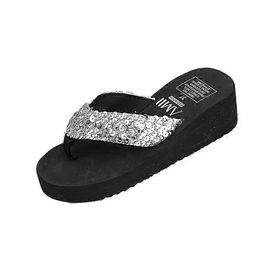 Sandales À Plateforme Pailletées Pour Femmes, Tongs Brillantes, Talons Compensés Antidérapants, Pointure 37 (Argent)