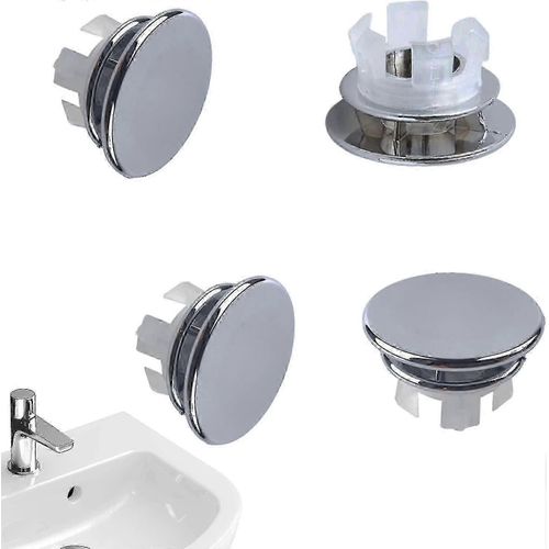 Lot de 4 bagues de garniture de trop-plein pour lavabo de salle de bain en laiton massif, couvercle de trop-plein à insérer dans le trou, capuchons ronds, double couche de cuivre et chrome massif