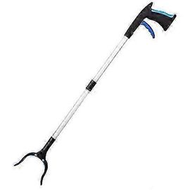 Outils de balayage, pince d'extension pliable de 32 pouces, outil d'aide aux personnes handicapées en aluminium avec pince rotative en caoutchouc, rallonge à bras long pour ramasseur de déchets - Bleu