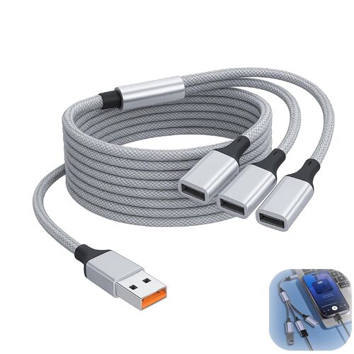 JGD-Câble Répartiteur USB, Rallonge USB 2m Type A Mâle vers 3 Femelles, Séparateur pour Transfert de Données et Chargement, Hub US B Compatible PC, Mac, Voiture, PS5, PS4, Xbox