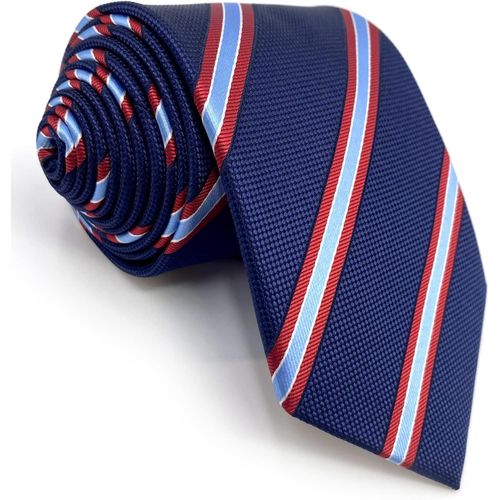 Meimie-Cravates Pour Hommes Rayées Bleu Marine Avec Des Rayures Rouges Pour Ensemble De Cravate De Costume