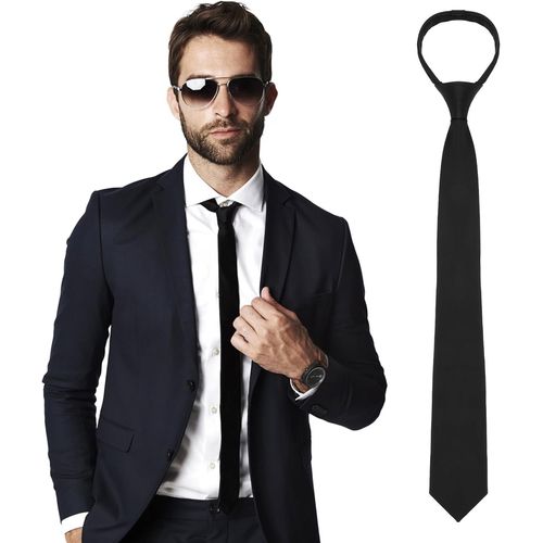 Meimie-Cravate Noire Homme Fine À Fermeture Eclair Réglable Pré Nouée Cravate Fine À Clipser De 2.35 Pouces Cravate Pour Homme L'ecole De Remise Des Diplômes De Mariage