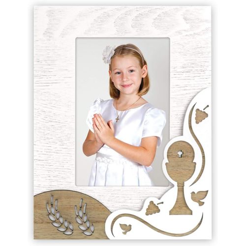 Caypp-Dalila Cadre De Première Communion,En Bois Avec Décorations Enmarqueterie En Bois,Pied Pour Bureau,Valable Pour 1 Photo De 10 X 15 Cm À La Verticale.