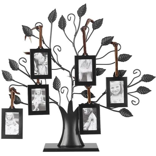 Caypp-Cadre Photo Arbre Généalogique ¿ Cadre Photo Avec 6 Cadres À Suspendre Amovibles ¿ Sur Pied,Excellent Cadeau D'anniversaire De Famille ¿ Noir