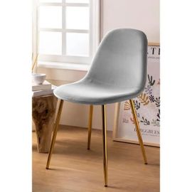 Lot De 6 Chaises Scandinaves En Velours Et Pieds Métallique Dorée - Gris