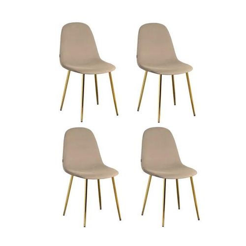 Lot De 4 Chaises Scandinaves En Velours Et Pieds Métallique Or - Beige