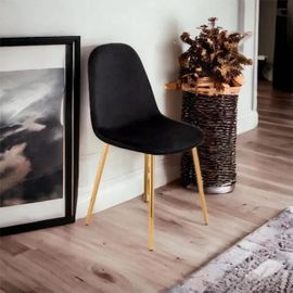 Lot De 6 Chaises Scandinaves En Velours Et Pieds Métallique Doréé- Noir