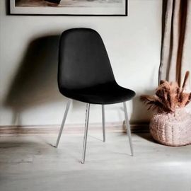 Lot De 6 Chaises Scandinaves En Velours Et Pieds Métallique Argent - Noir