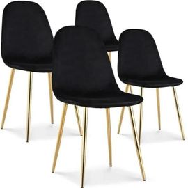 Lot De 4 Chaises Scandinaves En Velours Et Pieds Métallique Or- Noir