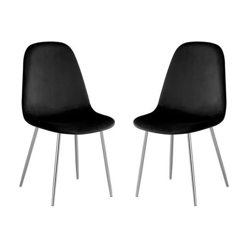 Lot De 4 Chaises Scandinaves En Velours Et Pieds Métallique Argent - Noir