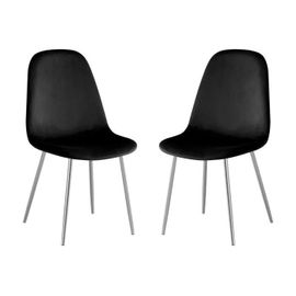 Lot De 4 Chaises Scandinaves En Velours Et Pieds Métallique Argent - Noir
