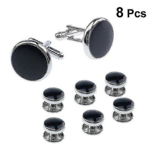 8pcs Hommes Boutons De Manchette Et Clous Ensemble Pour Chemises De Smoking Mariage D'affaires (Noir)