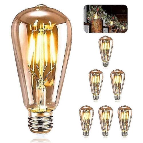 6 Pièces E27 Ampoule Vintage,Lampe Décorative Led St64 Rétro Vintage Edison,Filament Blanc Chaud 4w Pour Restaurant Ca Szrh A-C