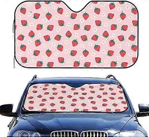 Parasol De Fenêtre Avant De Voiture,Fleurs De Fraise Pare-Brise Automatique Pliable Pare-Soleil Pare-Soleil Uv Heat Sun Visor Protector - Garde Votre Véhicule Frais - 55 X 30 Po