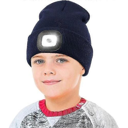 Bonnet Chapeau Avec Lumière Pour Enfants,Usb Rechargeable Mains Libres Led Casquette D'hiver Tricoté Veilleuse Chapeau Lampe De Poche Bleu Szrh A-F
