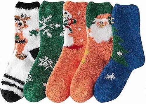 Chaussettes de Noël Pour Femmes Chaussettes En Laine Épaisse Chaussettes Douces Chaudes Décontractées Pour Femmes Chaussettes Chaussettes De Noël 5 Paires Pour Femmes Edition