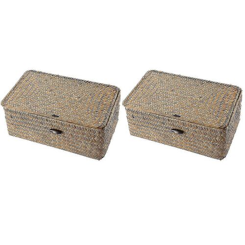 2x jonc de mer tissé à la main boîte de rangement boîte de rangement panier de rangement organisateur de maquillage polyvalent contenir
