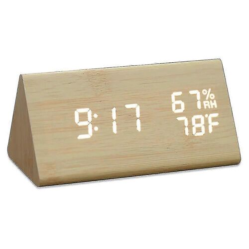 Réveil numérique en bois,avec 3 réglages d'alarme,affichage électronique de l'heure à LED,luminosité et température à 3 niveaux,bon pour la chambre à coucher - bambou blanc