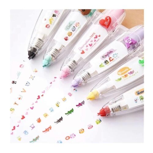 Stylo Ruban De Décoration De Dentelle De Bricolage,Mignon Scrapbooking Journal Bandes De Correction Décoratives,Adultes Enfants Dessin Animé Motif Autocollants Diy Stylos De Machine Pour La Salutati