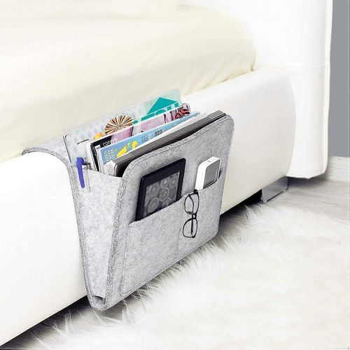 Sac De Couchage Canapé Gris - Sac De Table De Chevet En Feutre Antidérapant Pour Livres,Magazines,Ipad,Téléphone Portable,Télécommande Grise,Rangement De Lit De Poche Suspendu Ou