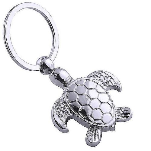 Porte-clés,breloque de sac motif tortue en acier plaqué argent.