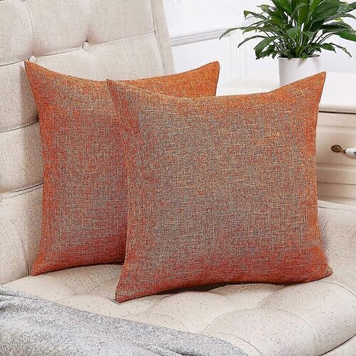 Ensemble De 2 Taies D'oreiller Noires Lin Rustique Décoratif Carré Housses De Coussin 18x18 Pouces Pour Canapé Canapé Décoration Orange