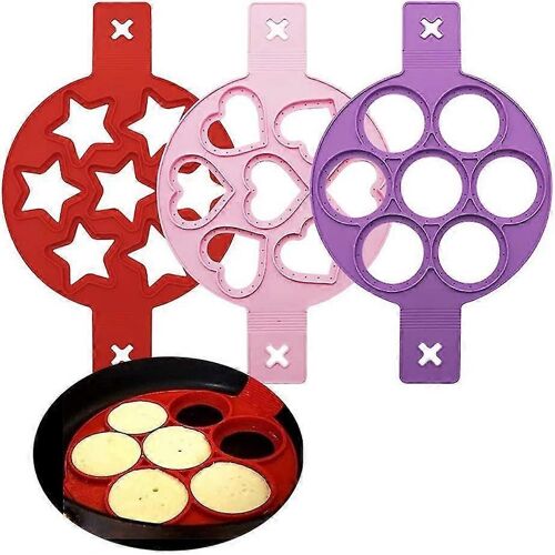 Moule À Omelette En Silicone,3 Pièces Coeur,Rond Et Étoile À Crêpes