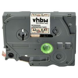 vhbw Ruban compatible avec Brother PT H107B, H108, H108GT, H105VP imprimante d'étiquettes 8m x 12mm Noir sur Blanc/Rouge rennes, laminée