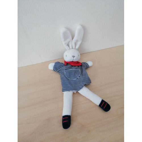 Doudou lapin blanc bleu sergent major