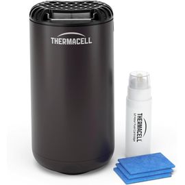 ASFASFq-THERMACELL Diffuseur Anti Moustiques et Moustiques Tigres - Extérieur, Jardin, Terrasse - sans Fil - Zone de Protection 20m² - Inodore - 3 Recharges Incluses pour 12h de Protection - Noir