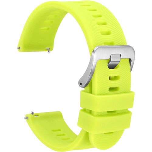 Cauc-20mm Bracelet De Montre Pour Homme À Rayures Arquées, Silicone Bande À Dégagement Rapide, Boucle Argentée (Vert Citron)