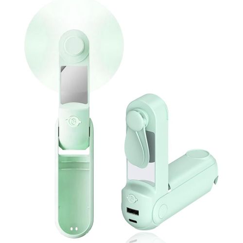 KALANKA-Mini Ventilateur Portatif 5-en-1, Silencieux et Rechargeable par USB, Powerbank 2500 mAh, Autonomie Max 12-48H, Écran LED, Avec Chargeur Portable, Pour Femme et Fille (Vert)