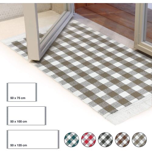 Few-Tapis De Cuisine À Carreaux 50 X 100 Cm Anthracite Pour La Cuisine, Le Couloir, Le Salon - Tapis De Cuisine Lavable En Machine - Tapis En 100% Coton Avec Franges Ludiques