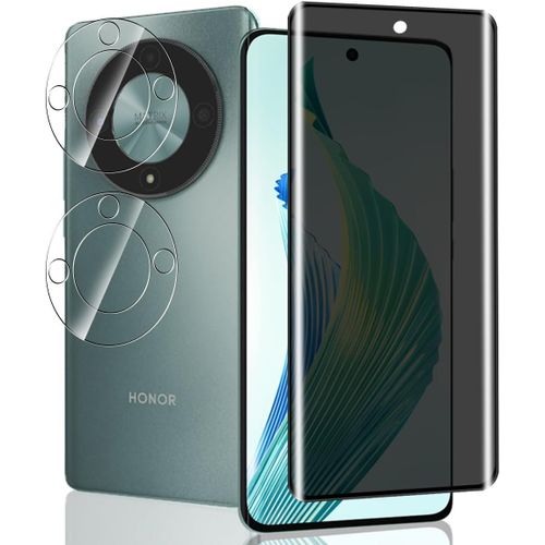 CAUC-1 Pièce Verre Trempé Anti Espion pour Honor Magic 6 Lite Protection D'écran + 2 Pièces Protecteur Caméra, Dureté 9H/Anti-Spy, Protège Écran pour Honor Magic 6 Lite - Privacy Vitre Trempé