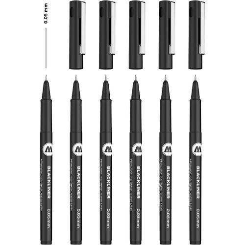 Blackliner 0,05 Mm (Encre Permanente Indélébile - Lot De 6 Feutres - Noir