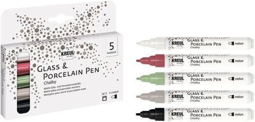 Glass & Porcelain Pen Chalky Set De 5 Crayons ¿¿ L'aspect Craie Pour Le Verre Et La Porcelaine Pointe Ogive Ind¿¿Formable Largeur De Trait Env. 2 ¿¿ 4 Mm Souple