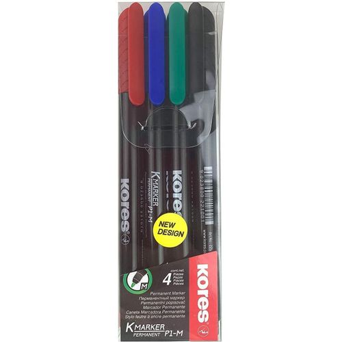 K-Marker P1 : Marqueurs Permanents De Couleur, Pointe Fine En Fibre, Encre Résistante À L'eau Et À Faible Odeur, Pour Toutes Les Surfaces, Paquet De 4 Couleurs Assorties