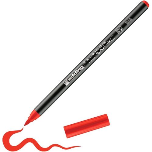 Edding 4200 Feutre Pointe Pinceau Pour Porcelaine - Rouge - 1 Stylo - Pointe Pinceau 1-4 Mm - Pour Peindre Et Décorer La Céramique, Porcelaine -Va Au Lave-Vaisselle, Encre Opaque, Séchage Rapide,Unité
