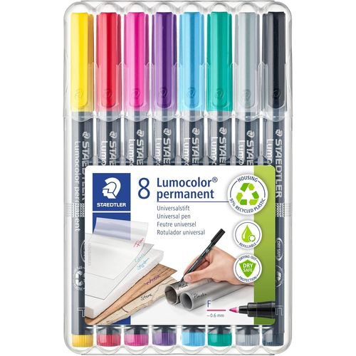 Lumocolor Permanent 318 - Etui Chevalet Box 8 Feutres Permanents Pointe Fine 0,6 Mm Assortis - 318 Wp8