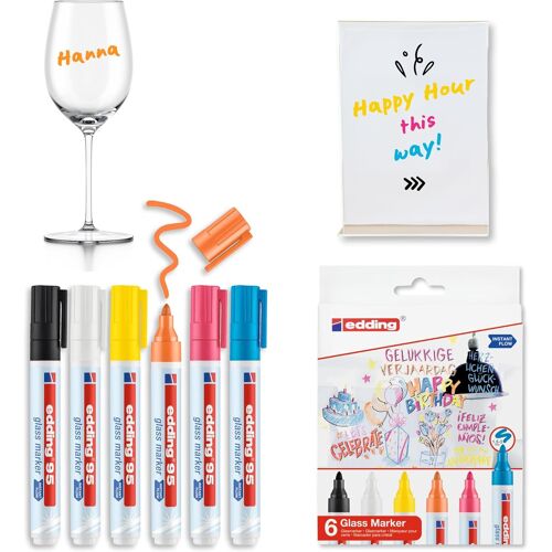 KALANKA-edding 95 marqueur pour verre - multi-couleur - 4 stylos - pointe ronde 1,5-3 mm - marqueurs effaçables pour vitres - marquer des surfaces en verre (vitres, tableaux,tableau blancs) - effaçab