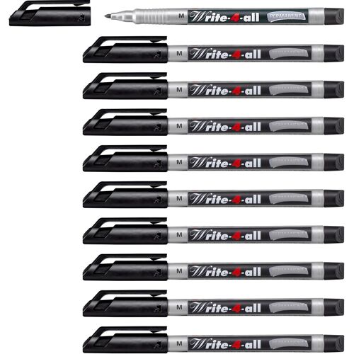 Write-4-All - Marqueur -Lot X 10 Marqueurs Toutes Surfaces Lisses - Encre Permanente - Pointe Médium 1 Mm- Noir