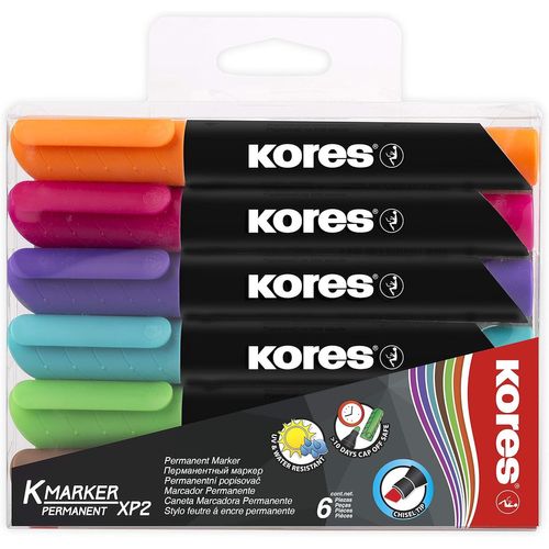 K-Marker Xp2 : Marqueur Permanent De Couleur, Pointe Biseautée, Encre Imperméable Et À Faible Odeur, Pour Toutes Les Surfaces, Lot De 6 Couleurs Assorties