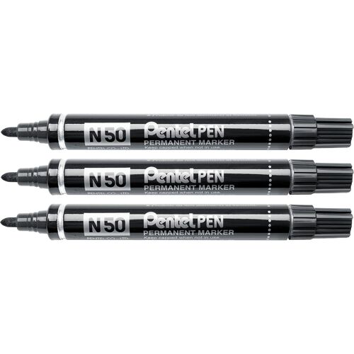N50 Marqueur Permanent Pointe Conique Noir 3 Pcs