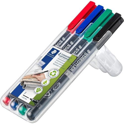 Lumocolor 317, Feutres Permanents À Pointe Moyenne Pour Toutes Les Surfaces, Sans Xylène Ni Toluène, Set De 4 Couleurs Lumineuses, Pointe Ogive De 1.0 Mm, 317 Wp4