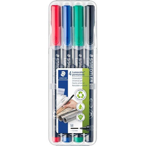Lumocolor 317, Feutres Permanents À Pointe Moyenne Pour Toutes Les Surfaces, Sans Xylène Ni Toluène, Set De 4 Couleurs Lumineuses, Pointe Ogive De 1.0 Mm, 317 Wp4