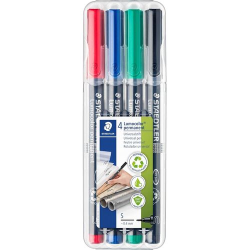 Lumocolor 317, Feutres Permanents À Pointe Moyenne Pour Toutes Les Surfaces, Sans Xylène Ni Toluène, Set De 4 Couleurs Lumineuses, Pointe Ogive De 1.0 Mm, 317 Wp4
