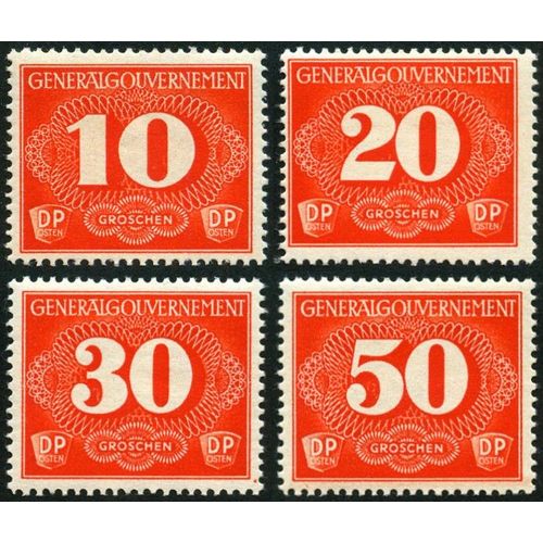 Pologne, Occupation Allemande, Gouvernement General 1940, Belle Série Timbres Taxe Yvert 1 À 4, Valeurs De 10 À 50gr., Neufs*