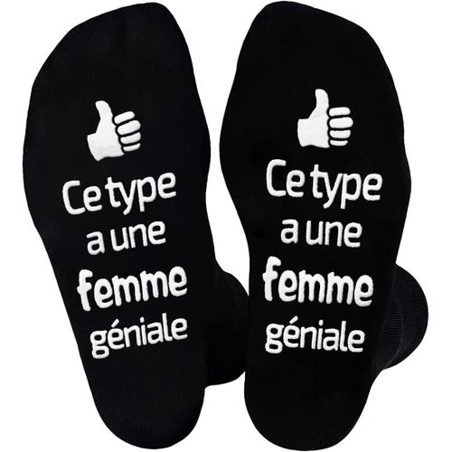 Kalanka-Idée Cadeau Fete Des Peres Saint Valentin Homme, Chaussettes Rigolotes Homme 43-46, Chaussette Ce Type A Une Femme Geniale Cadeau Mari Drole, Chaussettes Fantaisie Homme Humour Drole Noel Ann