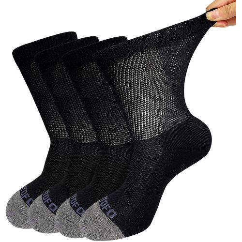 Kalanka-Chaussettes Diabétiques Homme Femme: Sans Elastique Sans Couture Non Comprimantes Amples Socquettes Classiques Diabetique En Coton Coussin 4 Paires Mi-Mollet, Noir Blanc Gris